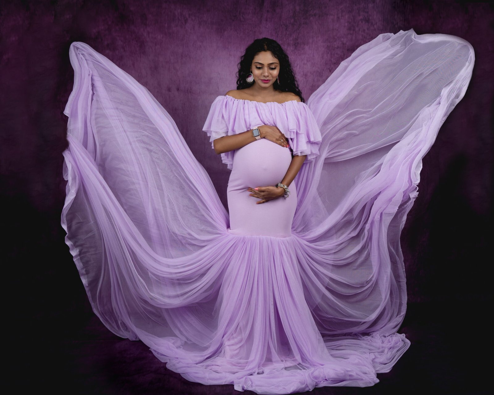 flying lavender gown maternity